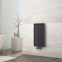 Radiador de agua caliente, radiador plano monocapa con conexión central, diseño de montaje vertical en pared, antracita, 60 x 30 cm - Emke