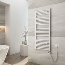 Emke - Radiatore da Bagno, 120 x 50cm, 500W, Scaldasalviette con Termostato, Curvo, Bianco, Termoarredo Asciugamani da Bagno