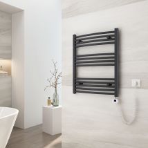 EMKE Radiatore da Bagno, 75 x 60cm, 300W, Scaldasalviette con Termostato, Curvo, Antracite colore, Termoarredo Asciugamani da Bagno
