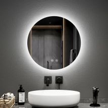 EMKE Round Bathroom Mirror with LED Lights 50cm Illuminated Backlit Wall Mounted Bathroom Mirror with Demister Memory Function with Dimmable