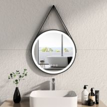 Specchi Luminosi Per Bagno, Cornice Nera E Cinturino Regolabile, Interruttore Tattile Antiappannamento Dimmerabile - Diametro 50 Cm Luce Bianca Bianca