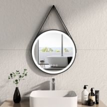 Specchi luminosi per bagno, cornice nera e cinturino regolabile, interruttore tattile antiappannamento dimmerabile - diametro 50 cm luce bianca