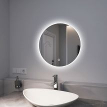 Specchio Bagno Rotondo con Luce 50 cm, Specchio Bagno led con Interruttore Tattile Luce Bianca Fredda 6500K - Emke