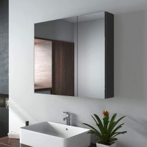 Specchio Da Bagno, 75 X 65 X 14,5 Cm, Specchio Da Bagno Con Ripiani Regolabili, Con Maniglia Invisibile E Interruttore Soft, Doppie Ante, Doppio 