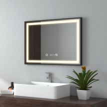 Specchio da bagno a led cornice nera con interruttore touch, antiappannamento, orologio, temperatura, dimmerabile, funzione memory, luce neutra