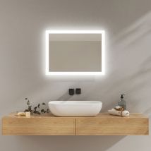 Emke - Specchio da bagno illuminato con Interruttore meccanico, Antiappannamento, Due colori di luce 60x45 cm Luce Calda/Bianca fredda