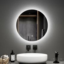 EMKE Specchio da bagno rotondo a LED con interruttori touch retroilluminati senza cornice - diametro 50 cm Luce bianca