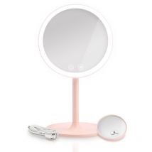 Emke - Specchio da trucco con luci, ricaricabile, portatile, con led da viaggio, con ingrandimento 3X, con mini specchio cosmetico, con vassoio di
