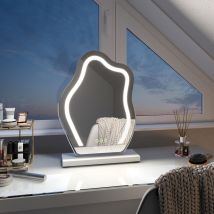 Emke - Specchio per trucco con led Specchio cosmetico irregolare design moderno Interruttore tattile 3 Colori Dimmerabile Rotazione di 360° - Cornice