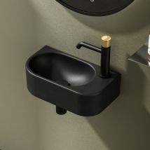 Vasque à poser, Lavabo salle de bain au mur, 400x215x120mm, Vasque rectangulaire en céramique, Noir mat, trou de robinet à droit - Emke