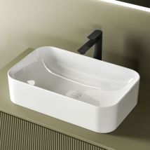 Vasque à Poser Salle de Bain en céramique, Lavabo rectangulaire en céramique, Blanc mat, 610 x 380 x 150 mm - Emke