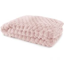 Lush Luxurious Faux Rabbit Fur Throw For Sofa Blanket Blush 127x152cm - Pink - Emma Barclay