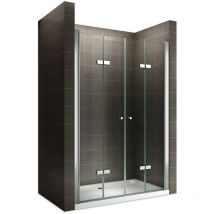 EMMY Porte de douche pliante pivotante H 195 cm largeur réglable 128 à 132 cm verre transparent