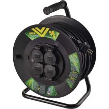 P08250 Avvolgicavo Professionale Prolunga Della Società Protezioni Ip44, M Di Cavo Con 4 Prese Schuko, 1,5 Mm2 Di Gomma, Per Uso Esterno, Rosso, 50 