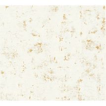 Empapelado aspecto piedra azulejos Profhome 230775 papel pintado no tejido ligeramente texturado con textura perceptible mate blanco oro 5,33 m2