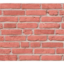 Profhome - Empapelado aspecto piedra azulejos 355811 papel pintado no tejido ligeramente texturado de aspecto piedra mate rojo beige 5,33 m2
