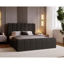 Emporius - Lit 140x200 Valetta - Lit Rembourré avec Rangement - Lit adulte avec tissu bouclé - Noir (Anthology 19)
