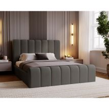 Emporius Lit 140x200 Valetta - Lit Rembourré avec Rangement - Lit adulte avec tissu velvet - Gris foncé (Amor Velvet 4321)