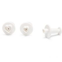 Emporte-pièces Patisse en forme de cœur avec poussoir, lot de 3, blanc