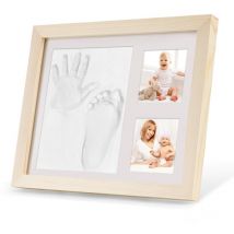 Empreinte de main et empreinte de bébé, cadre photo en bois pour bébé avec plâtre, pied de bébé ou ensemble d'empreintes de main, empreinte de main