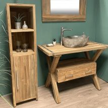 Byca - Mobili da bagno Empro - Colonna autoportante da 140 cm in Teak riciclato