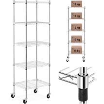 Royal Catering - Etagère D'Entrepôt En Fil Ajouré Sur Roulettes, 5 Étagères, Jusqu'à 50 Kg, 60x45x186 Cm