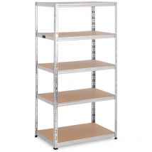 MSW - tagère Charge Lourde Métallique Sans Clou Ni Vis 90x60x180 cm 5x175 kg Gris