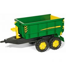 Rolly Toys - Remorque John Deere pour véhicules à pédales, remorque à deux essieux, fonction de bascule