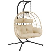 Sedia sospesa per 2 persone con sostegno, crema, poltrona xxl incl. cuscino e cuscino di protezione - Hinhocker