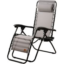 Campfeuer - Lettino grigio, lettino da campeggio, sedia a sdraio, lettino da giardino con scomparto per le bevande
