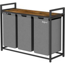 Cesto per la biancheria Zelsius a 3 scomparti, grigio, 92,5 x 33 x 72 cm, cesto portabiancheria con ripiano