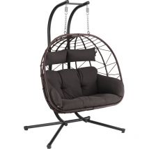 Sedia sospesa per 2 persone con sostegno, marrone, poltrona xxl incl. cuscino e cuscino di protezione - Hinhocker