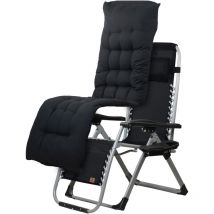 Lettino Campfeuer nero, lettino da campeggio, sdraio, lettino relax, lettino da giardino con portabevande