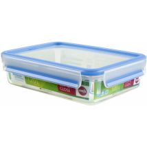 508542 Contenitore Per Alimenti Rettangolare Con Coperchio, 1,2 Litri, Trasparente / Blu, Clip & Chiudi - Emsa