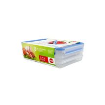 508556, 3 Boîtes alimentaires empilables par clip, 3 x 1,0L, 100% hermétique, Transparent/bleu, Clip & Close - Emsa