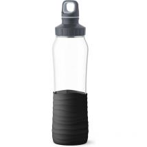 Trinkflasche aus gehärtetem Glas mit Silikonmanschette – 100 % dicht – spülmaschinengeeignet – schwarz – Höhe 29 cm – Durchmesser 7,4 cm