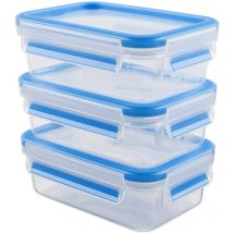 Emsa - N10312 Clip & Close Set di contenitori salvafreschezza, Trasparente/Blu, 3x0,55 l, 3 unità