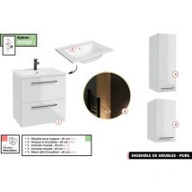 Otitec - Emsemble complet de salle de bain - Meuble - Armoires - Miroir - Vasque à encastrer avec Siphon offert pure Blanc 60 x 60 x 45 cm