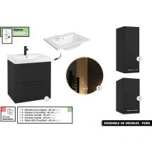 Otitec - Emsemble complet de salle de bain - Meuble - Armoires - Miroir - Vasque à encastrer avec Siphon offert pure Noir 60 x 60 x 45 cm