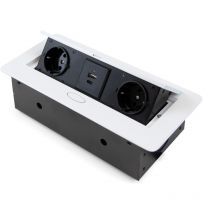 Emuca - Desktop-Multistecker Atom 26 Lite, 225x111mm, 2 Schukosteckdosen, 1 usb Typ a, 1 usb Typ c, Zamak-Stahl-Kunststoff, Weiß