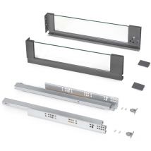 Cassetto esterno Vertex 40 kg con laterale in vetro 131 mm di altezza, 500 mm di profondità, Acciaio, Alluminio e Vetro, Grigio antracite - Emuca