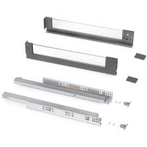 Cassetto esterno Vertex 40 kg con laterale in vetro 93 mm di altezza, 500 mm di profondità, Acciaio, Alluminio e Vetro, Grigio antracite - Emuca