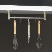 Support adhésif pour cuisine avec 5 crochets Supra, acier inoxydable - Emuca