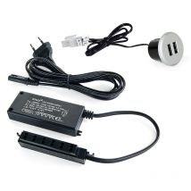 Kit di connettori di ricarica usb Plugy, include convertitore e 2 usb tipo a, diametro 25 mm, Tecnoplastica, Grigio metallizzata - Emuca