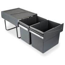 Emuca - contenedor de reciclaje para fijación inferior y extracción manual en mueble de cocina 2x15litros, plástico gris antracita
