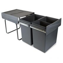Emuca - contenedor de reciclaje para fijación inferior y extracción manual en mueble de cocina recycle 2x20litros, plástico gris antracita