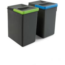 Kit di contenitori per la raccolta differenziata per cassetti da cucina Recycle Altezza Recycle 266 mm, 2x7 lt, Grigio antracite Tecnoplastica - Emuca