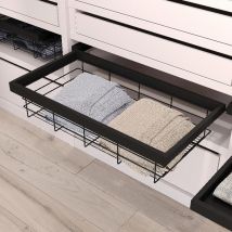 Kit de cesta de alambre y bastidor de guías con cierre suave para armario, regulable, módulo 600mm, negro texturizado - Emuca