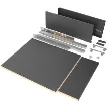 Kit de tiroirs pour cuisine ou salle de bains Vertex avec réglages 3D, hauteur 178mm, avec panneaux inclus, module 450mm, Gris antracite - Emuca