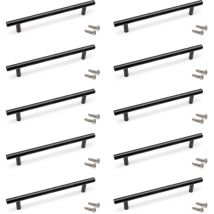 Lot de 10 poignées pour meubles Orlando, L252mm, entraxe 192mm, Acier, Peint en noir - Emuca